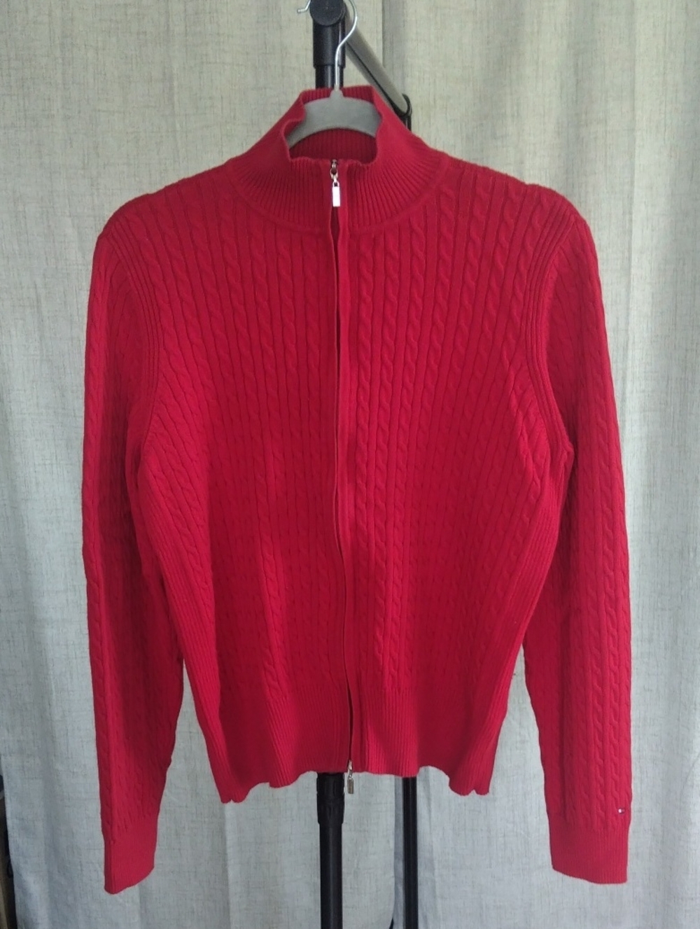 Ladies Tommy Hilfiger Extra Large Full-Zip Cable Knit Sweater - Red